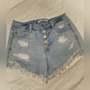 Denim Blue Distressed Women Shorts